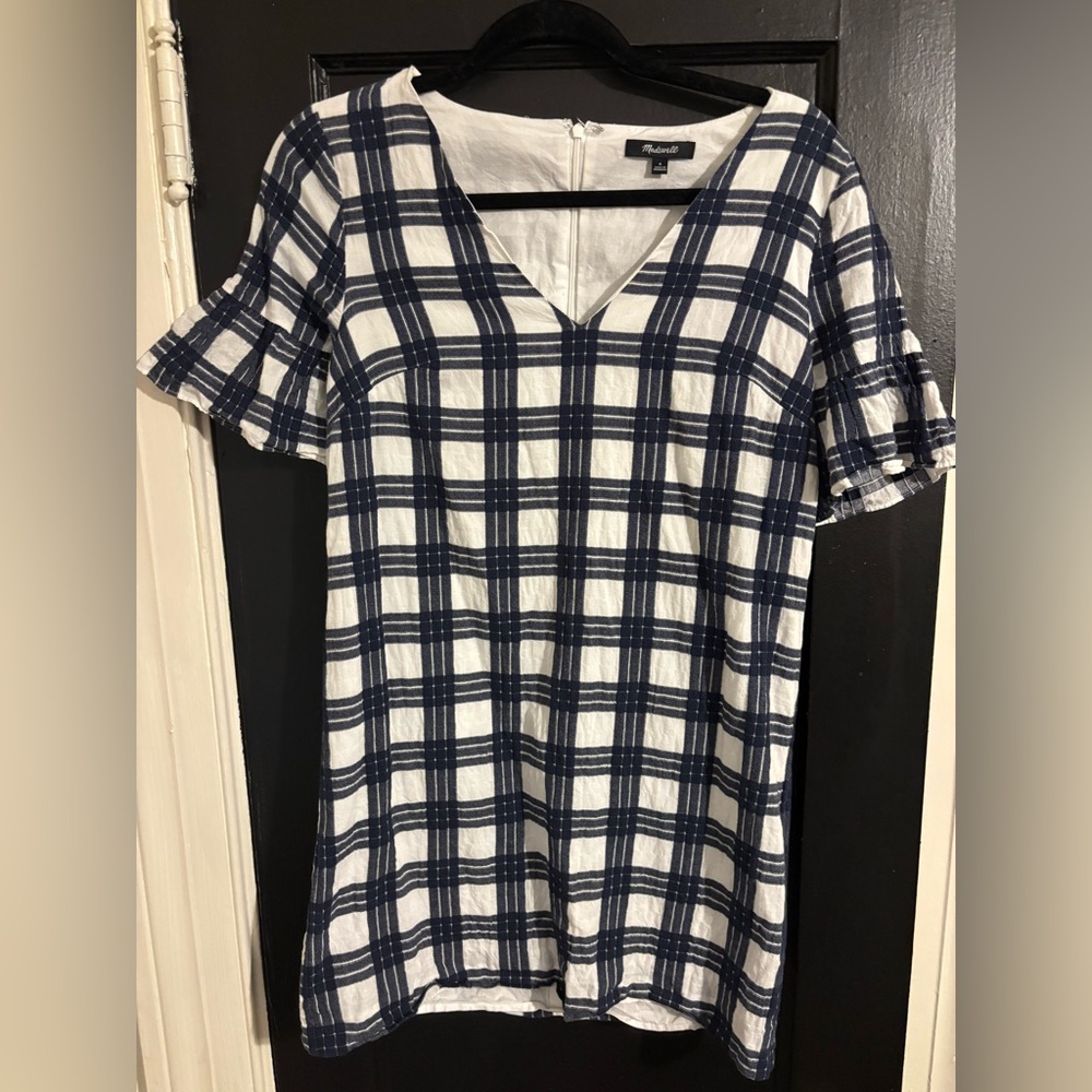 Plaid V-Neck Dress by Madewell - Navy and White
